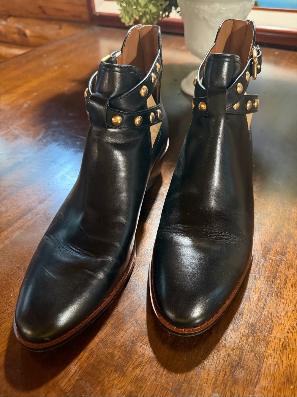 Coach Stud-Accent Black Leather Ankle Boots